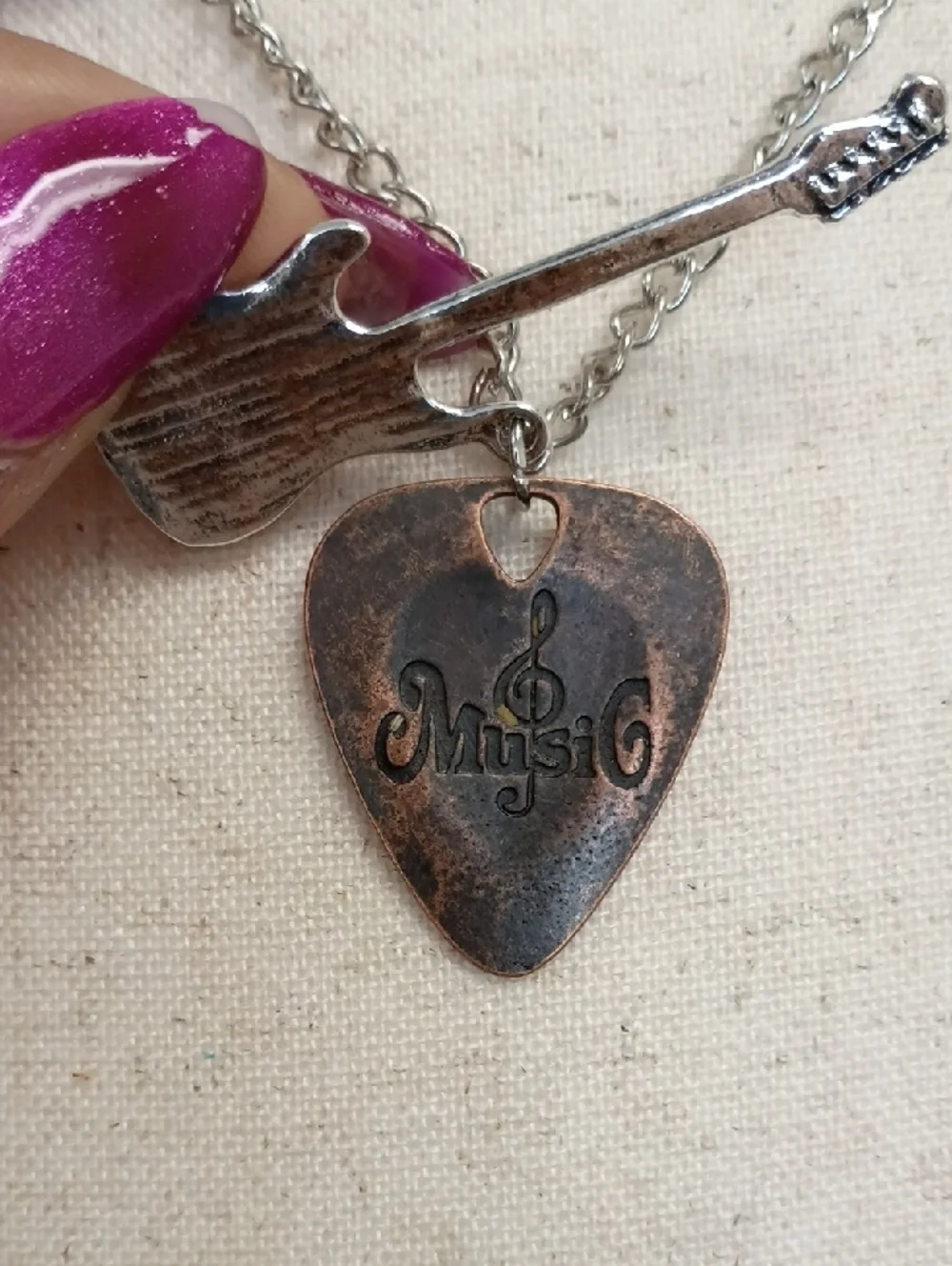 Guitar Heart Pendant Necklace Silver Gold Tone Music Charm Chain Y2K